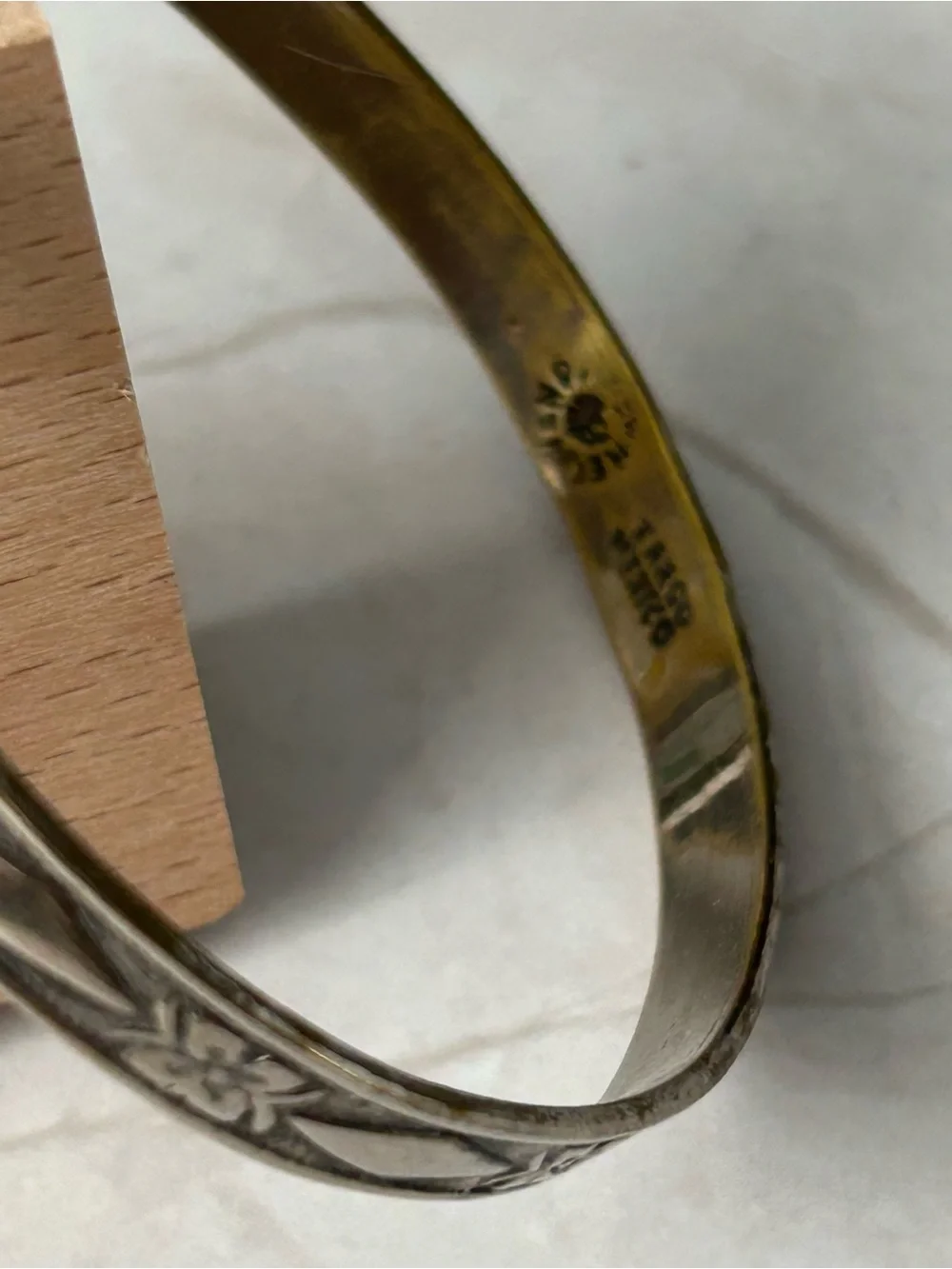 Floral Engraved Silver Tone Bangle Bracelet